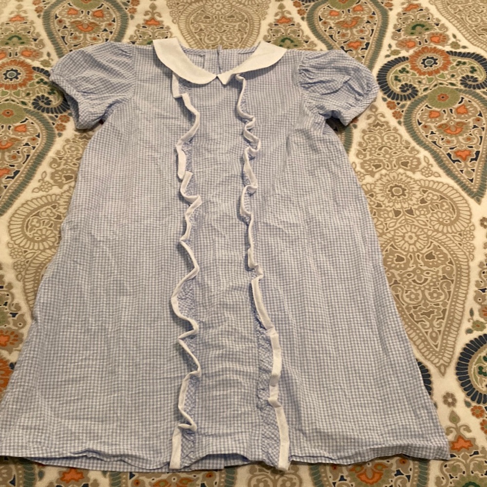 Funtasia!Too girls spring Easter dress blue seersucker sz 6